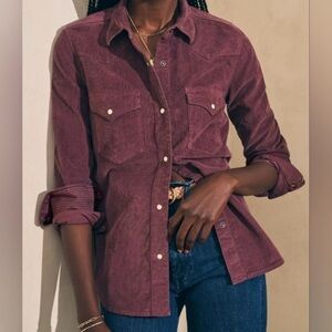 Faherty Long Sleeve Button Pearl Snap Corduroy Burgandy Top ✨NWOT XS/S